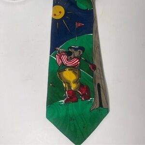 Hallmark Special-TIES Vintage Novelty Colorful Golf Bear Cartoon Neck‎ Tie